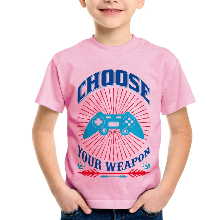Camiseta Infantil Choose Your Weapon - Rosa Bebê