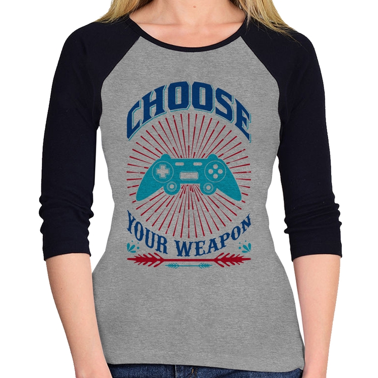 Baby Look Raglan Choose Your Weapon Manga 3/4 - Cinza/Preto