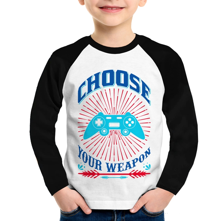 Camiseta Raglan Infantil Choose Your Weapon Manga Longa