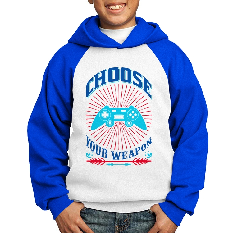 Moletom Infantil Choose Your Weapon - Branco/Azul