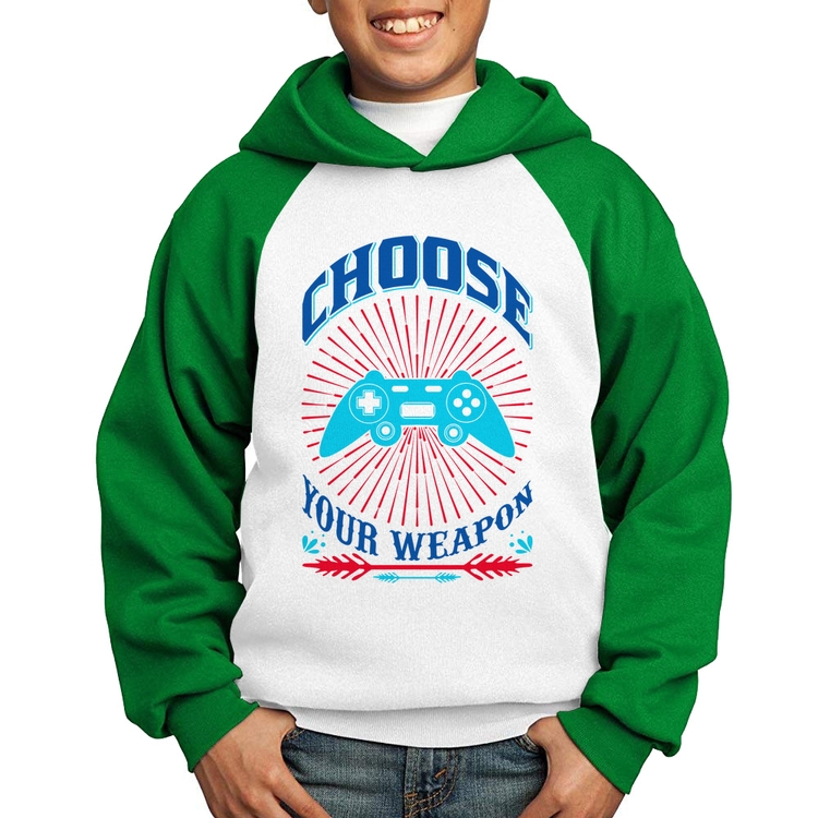 Moletom Infantil Choose Your Weapon - Branco/Verde