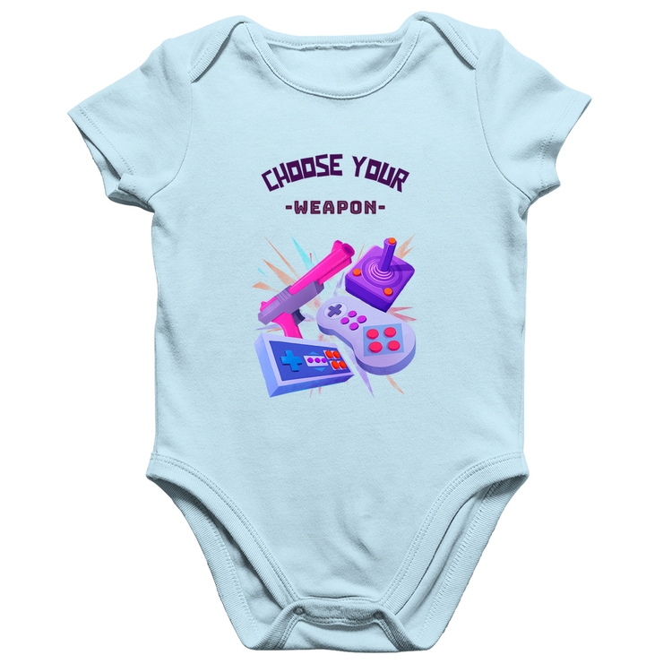 Body Bebê Algodão Choose your weapon - Azul Bebê