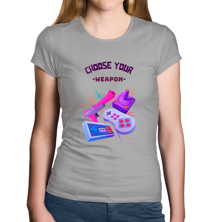 Baby Look Algodão Choose your weapon - Cinza