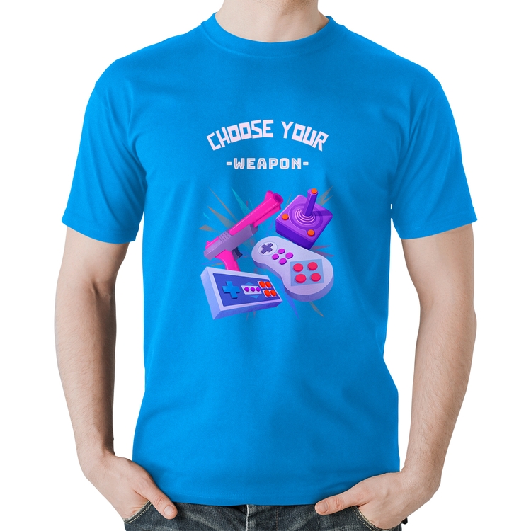 Camiseta Algodão Choose your weapon - Azul