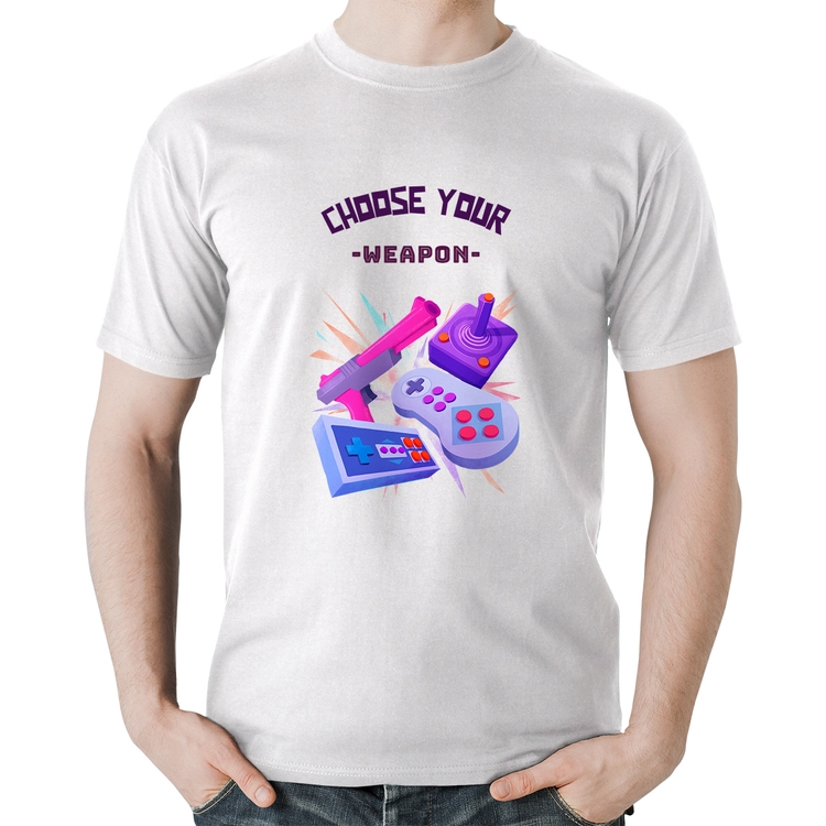 Camiseta Algodão Choose your weapon - Branca