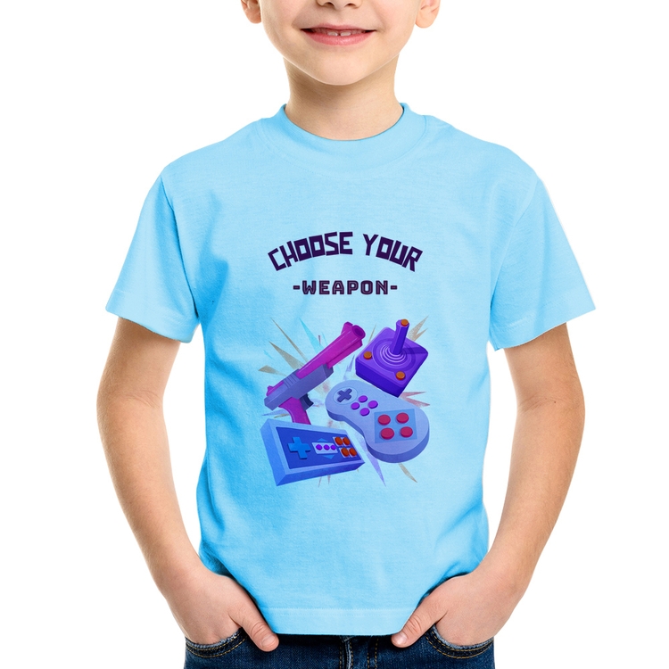 Camiseta Infantil Choose your weapon - Azul Bebê