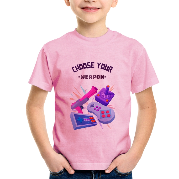 Camiseta Infantil Choose your weapon - Rosa Bebê