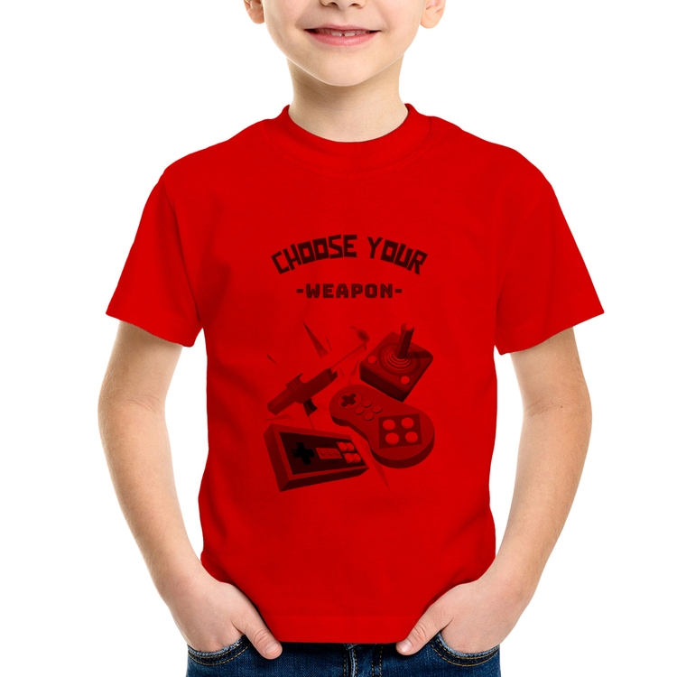 Camiseta Infantil Choose your weapon - Vermelha