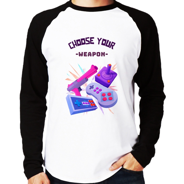 Camiseta Raglan Choose your weapon Manga Longa