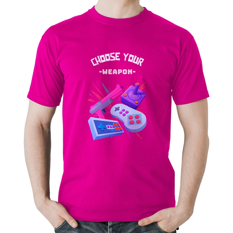 Camiseta Algodão Choose your weapon - Rosa