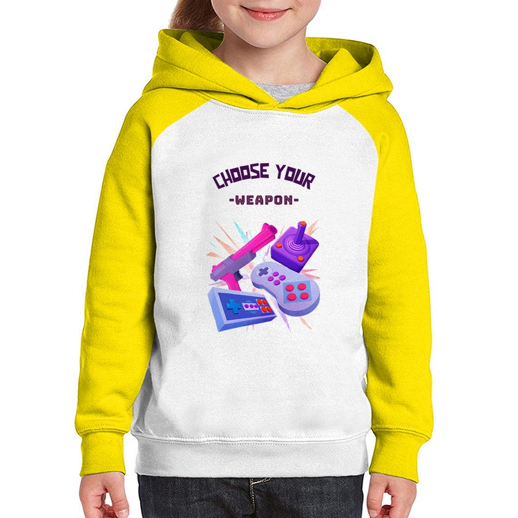 Moletom Infantil Choose your weapon - Branco/Amarelo