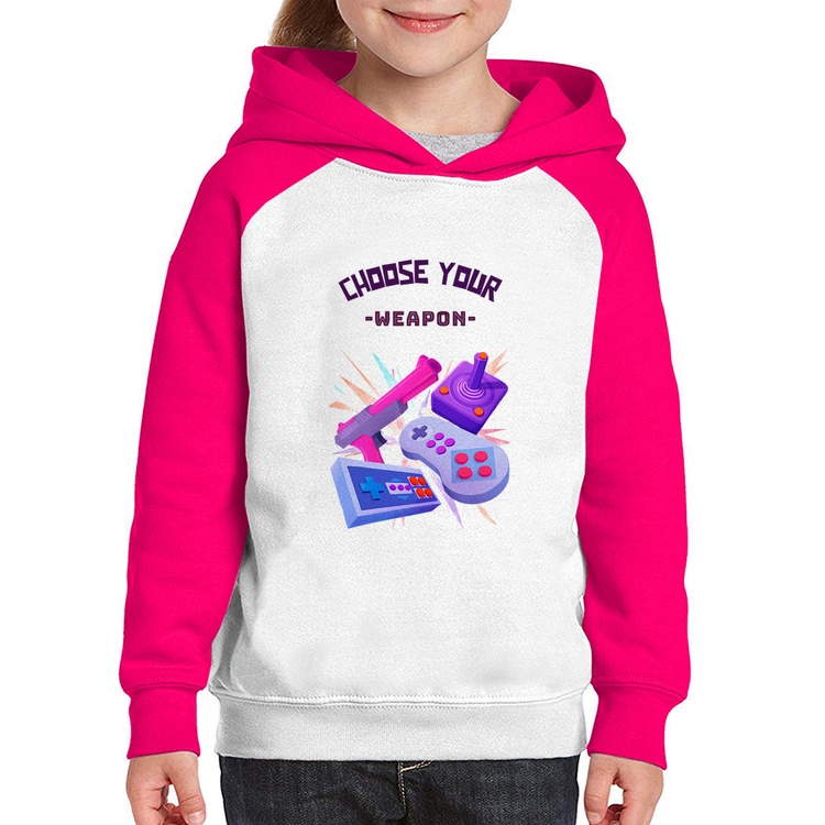 Moletom Infantil Choose your weapon - Branco/Rosa