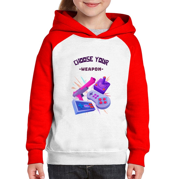 Moletom Infantil Choose your weapon - Branco/Vermelho