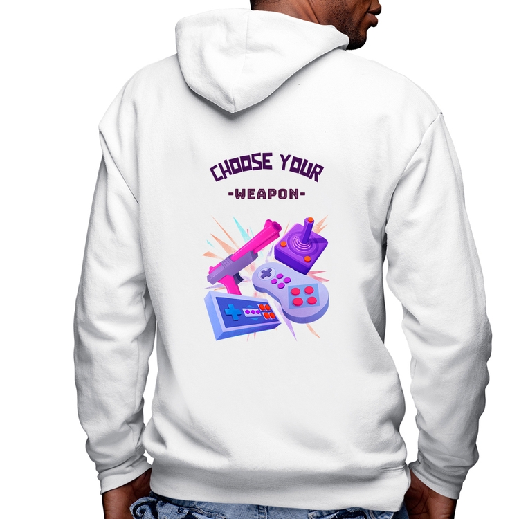 Blusa Moletom Choose your weapon Masculina com Capuz e Zíper - Branca