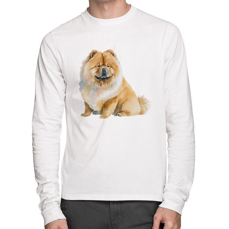 Camiseta Algodão Chow-chow Manga Longa - Branca