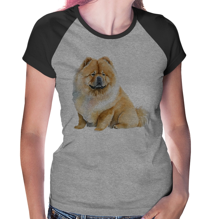 Baby Look Raglan Chow-chow - Cinza/Preto