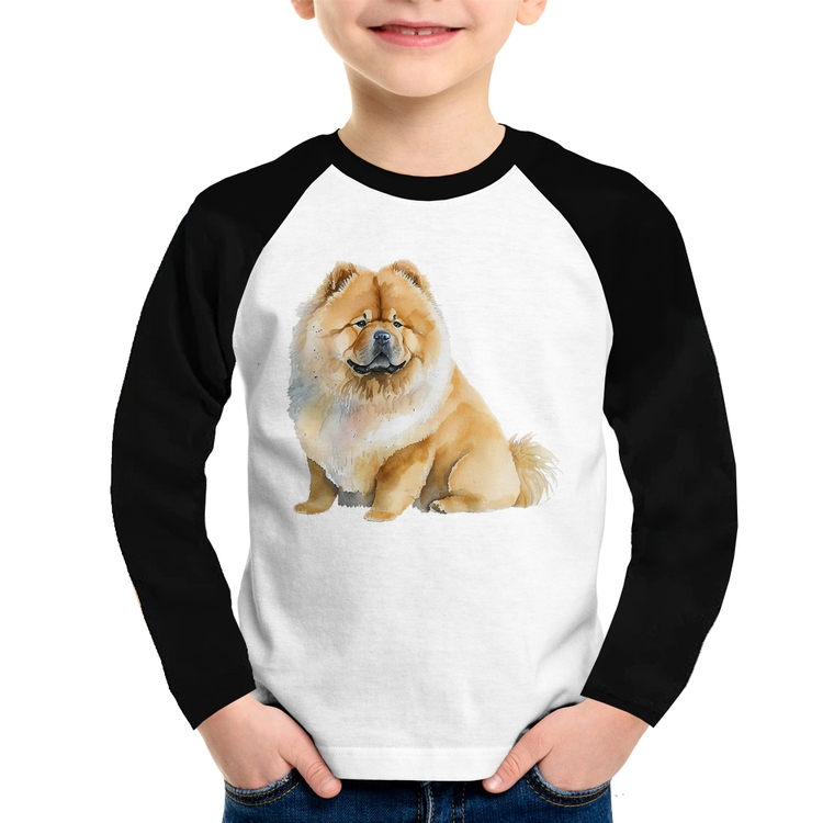 Camiseta Raglan Infantil Chow-chow Manga Longa