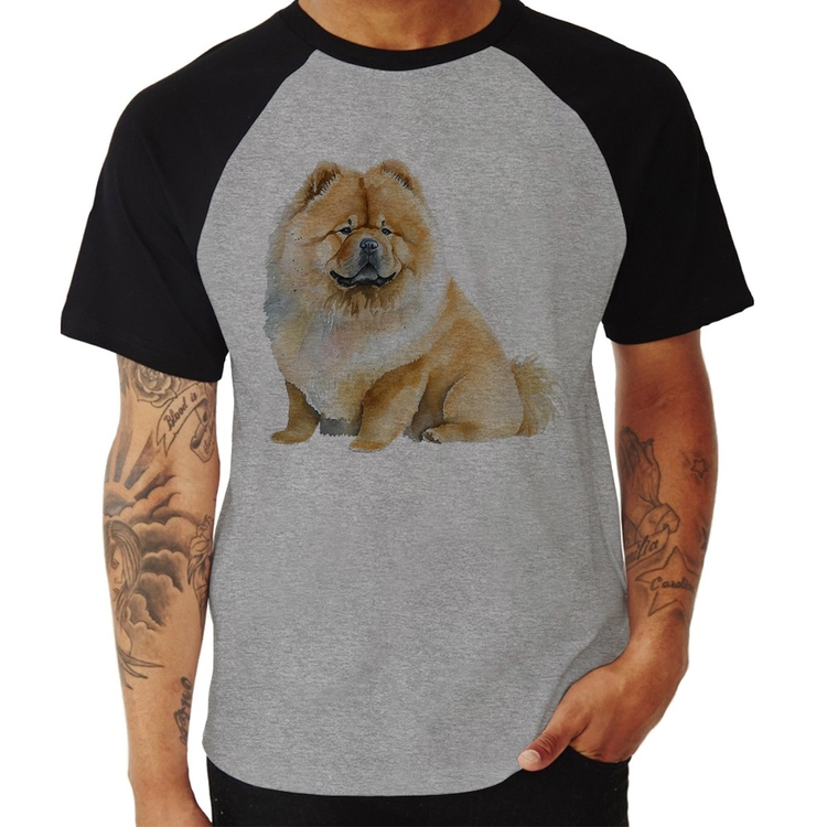 Camiseta Raglan Chow-chow - Cinza/Preto