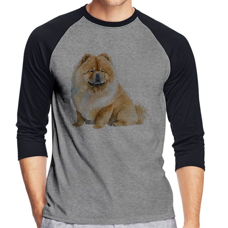 Camiseta Raglan Chow-chow Manga 3/4 - Cinza/Preto