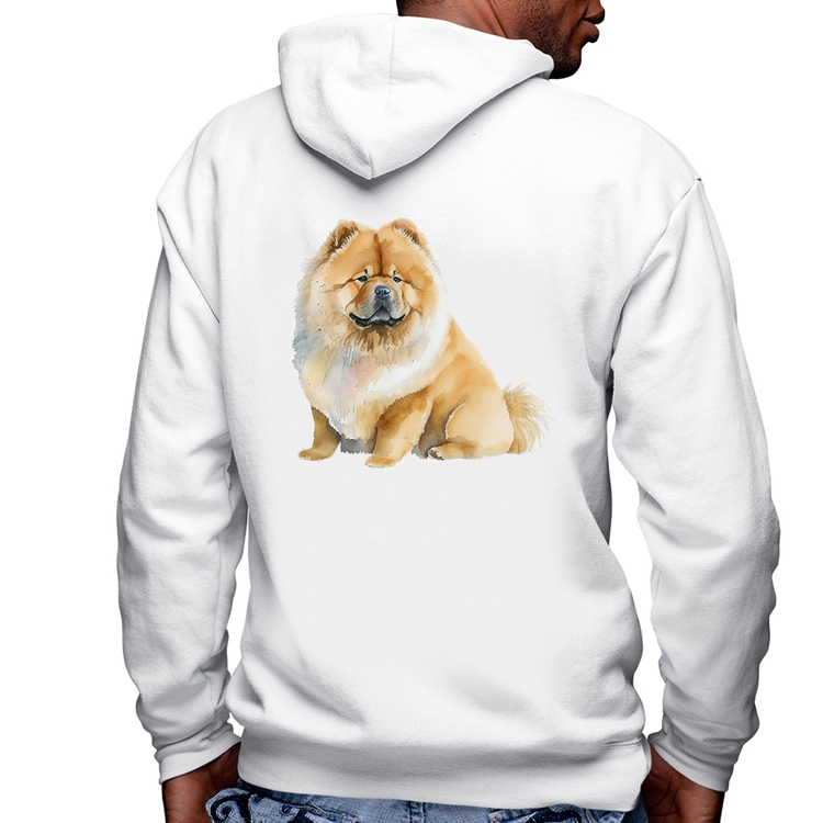 Blusa Moletom Chow-chow Masculina com Capuz e Zíper - Branca