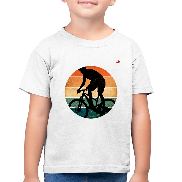 Camiseta Algodão Infantil Ciclismo Vintage Sunset - Branca