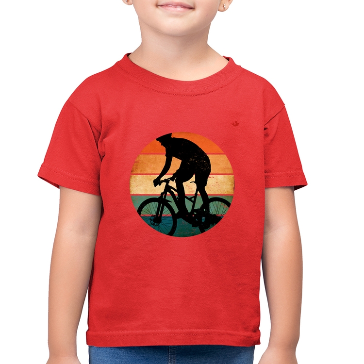 Camiseta Algodão Infantil Ciclismo Vintage Sunset - Vermelha