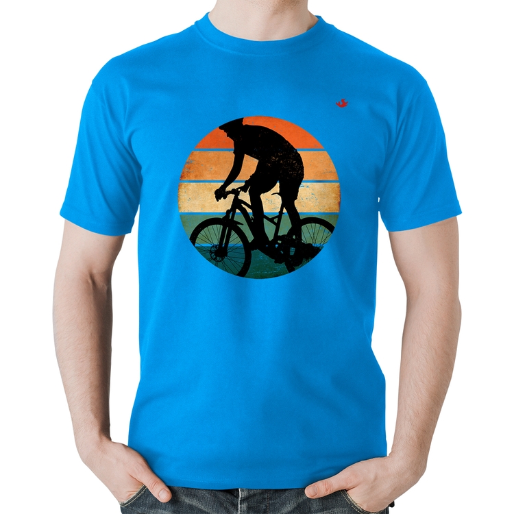 Camiseta Algodão Ciclismo Vintage Sunset - Azul