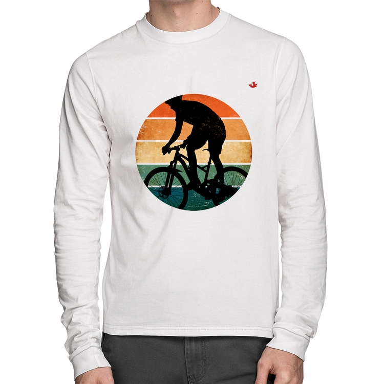 Camiseta Algodão Ciclismo Vintage Sunset Manga Longa - Branca