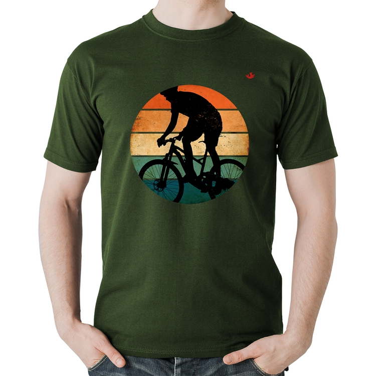 Camiseta Algodão Ciclismo Vintage Sunset - Musgo
