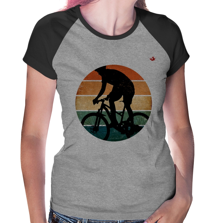 Baby Look Raglan Ciclismo Vintage Sunset - Cinza/Preto
