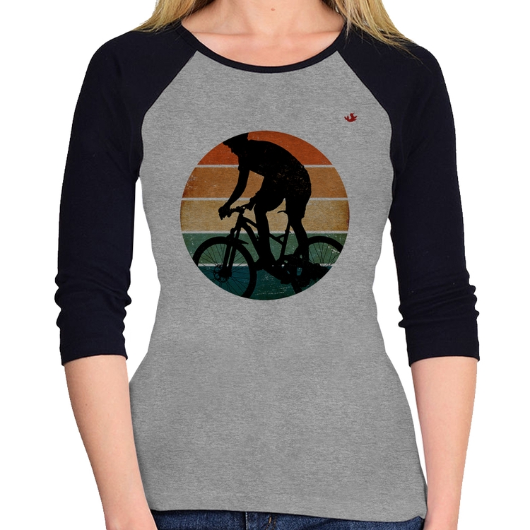 Baby Look Raglan Ciclismo Vintage Sunset Manga 3/4 - Cinza/Preto