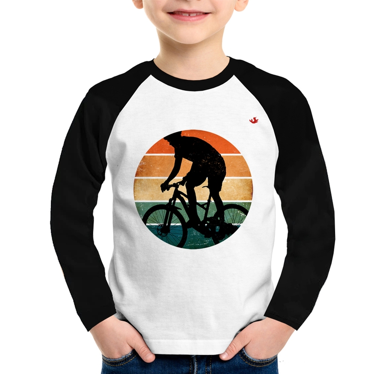 Camiseta Raglan Infantil Ciclismo Vintage Sunset Manga Longa