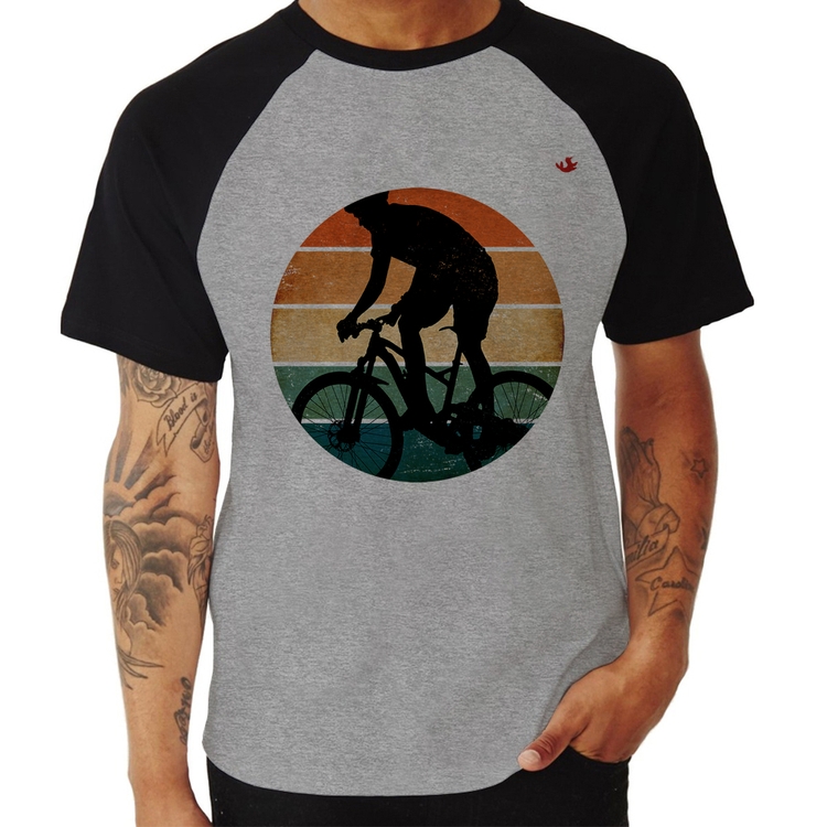 Camiseta Raglan Ciclismo Vintage Sunset - Cinza/Preto