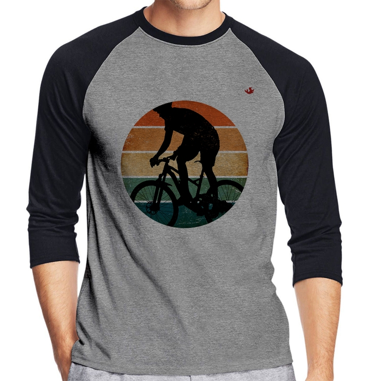 Camiseta Raglan Ciclismo Vintage Sunset Manga 3/4 - Cinza/Preto