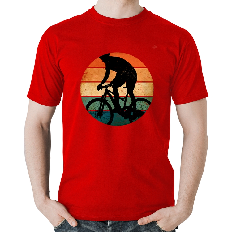 Camiseta Algodão Ciclismo Vintage Sunset - Vermelha