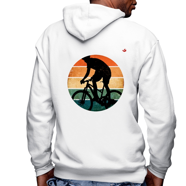 Blusa Moletom Ciclismo Vintage Sunset Masculina com Capuz e Zíper - Branca