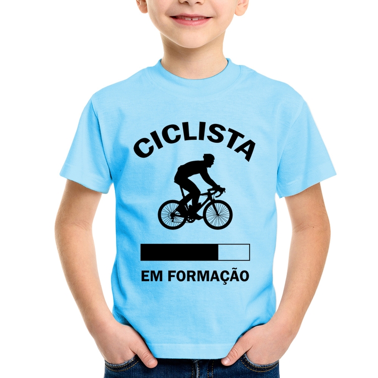 Camiseta Infantil Ciclista em formação - Azul Bebê