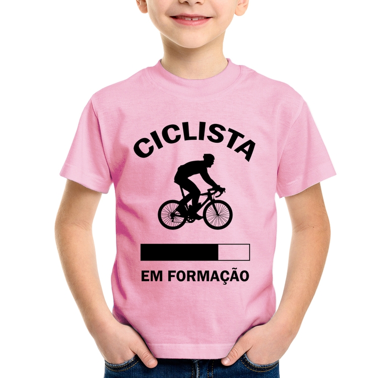 Camiseta Infantil Ciclista em formação - Rosa Bebê