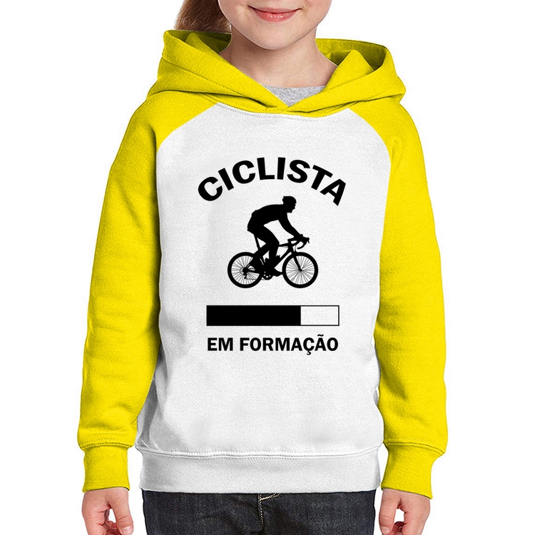Moletom Infantil Ciclista em formação - Branco/Amarelo