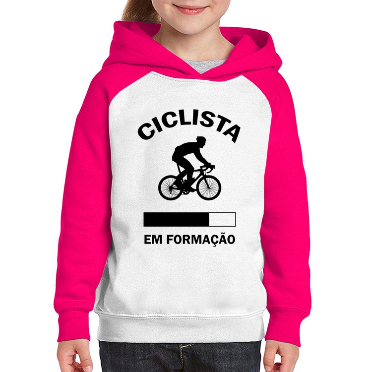 Moletom Infantil Ciclista em formação - Branco/Rosa