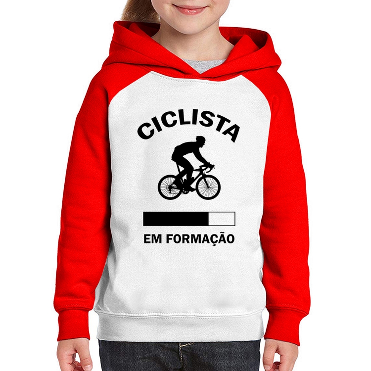 Moletom Infantil Ciclista em formação - Branco/Vermelho