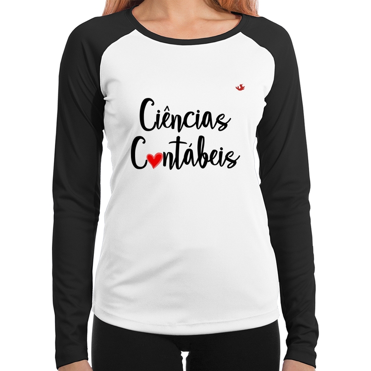 Baby Look Raglan Ciências Contábeis por amor Manga Longa