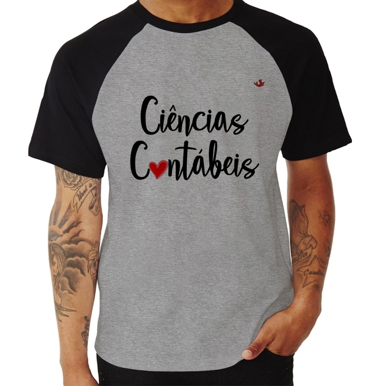 Camiseta Raglan Ciências Contábeis por amor - Cinza/Preto