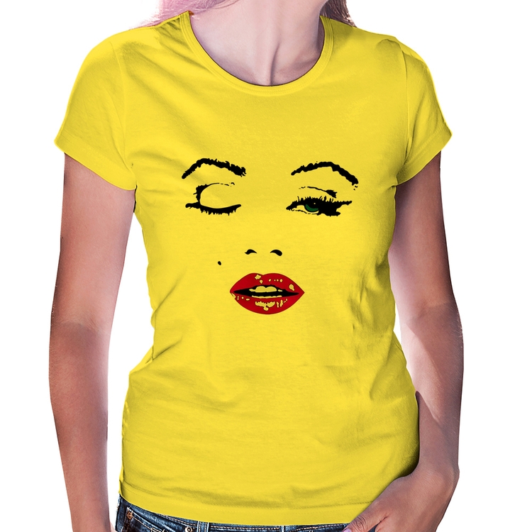 Baby Look Cílios Boca Olhos Piscando - Amarela