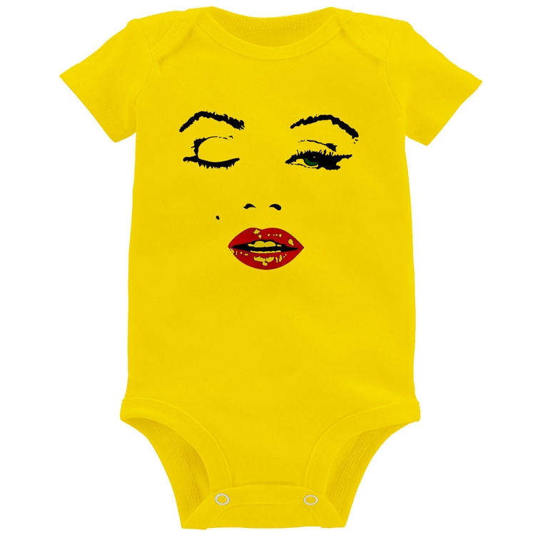 Body Bebê Cílios Boca Olhos Piscando - Amarelo