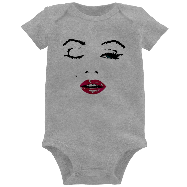 Body Bebê Cílios Boca Olhos Piscando - Cinza