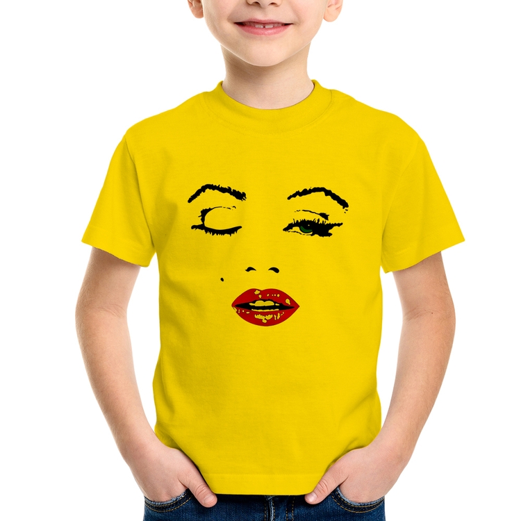 Camiseta Infantil Cílios Boca Olhos Piscando - Amarela