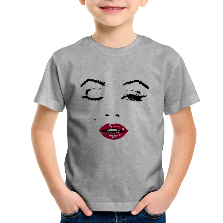 Camiseta Infantil Cílios Boca Olhos Piscando - Cinza