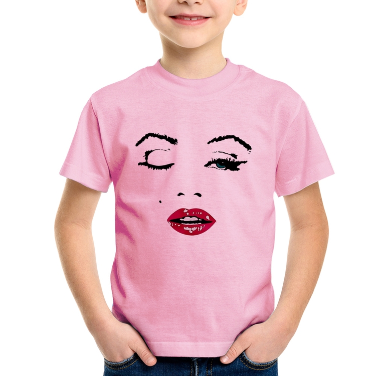 Camiseta Infantil Cílios Boca Olhos Piscando - Rosa Bebê