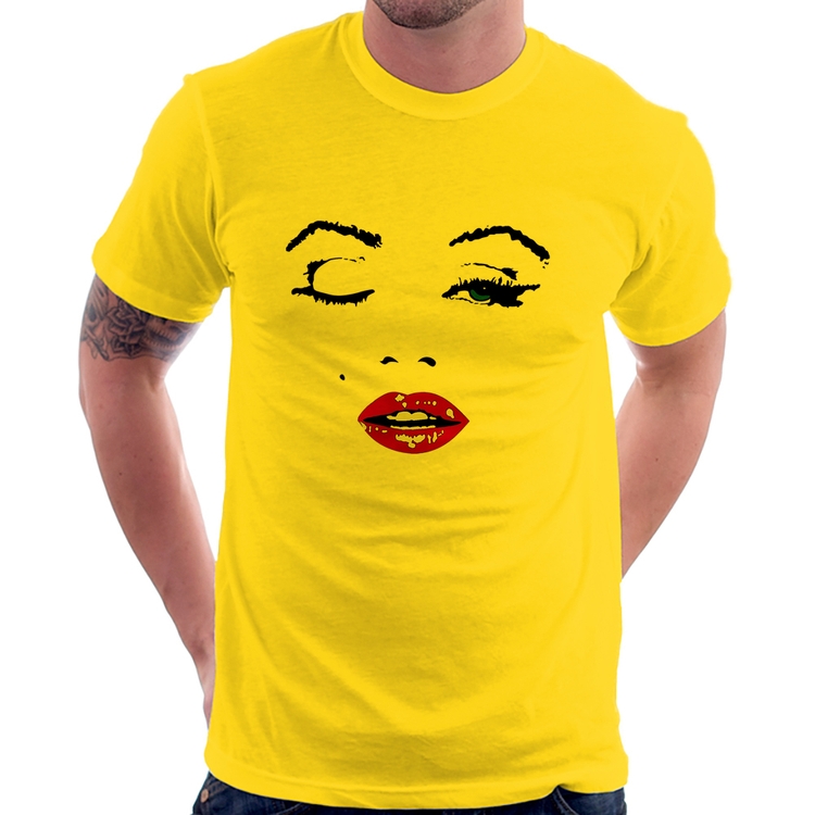 Camiseta Cílios Boca Olhos Piscando - Amarela